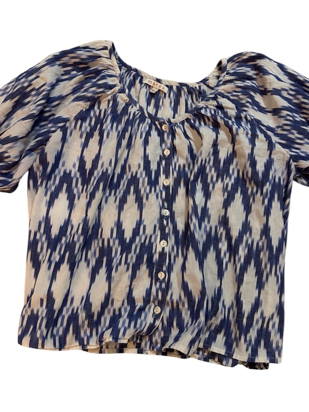 Marea Blue and White Ikat Button-Front Blouse size extra large